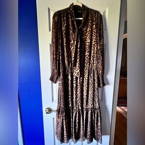 Lauren Ralph Lauren Leopard Print Midi Dress with Neck Tie - 16
